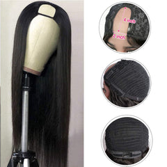 26 Inch U Part Wigs, Brazilian Long Straight Human Hair Wig for Black Women Glueless U Shape Remy Hair Wigs Non Lace Wigs With Straps Combs, 150% Density Natural Color